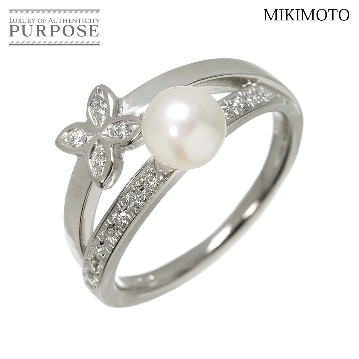 MIKIMOTO 9号 リング アコヤ真珠 5.5mm ダイヤ Pt プラチナ パール 指輪 Akoya Pearl Ring ミキモト 90312880