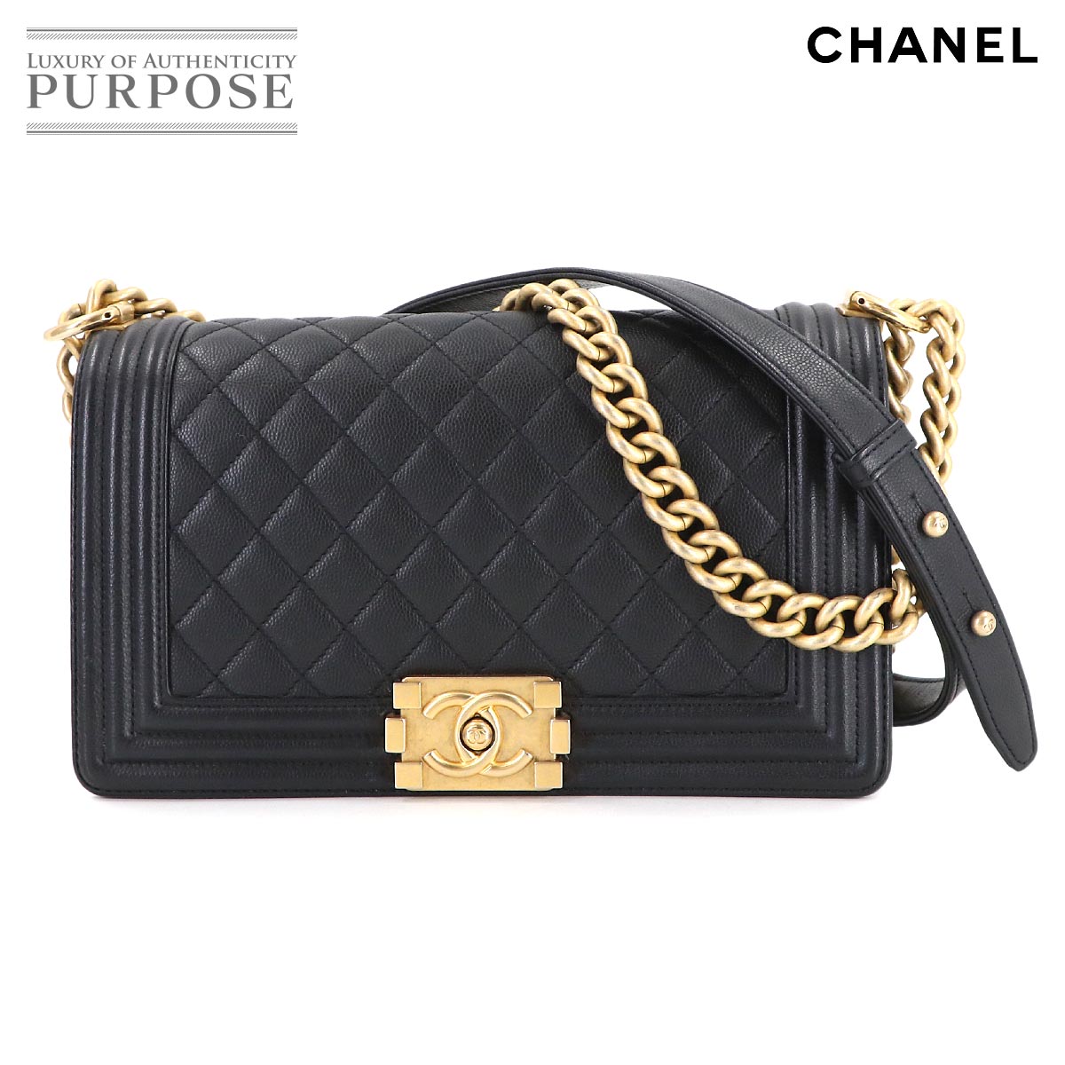 CHANEL ボーイシャネル チェーン ショルダー バッグ キャビアスキン ブラック A67086 ゴールド 金具 Boy Chanel Bag シャネル 90314049