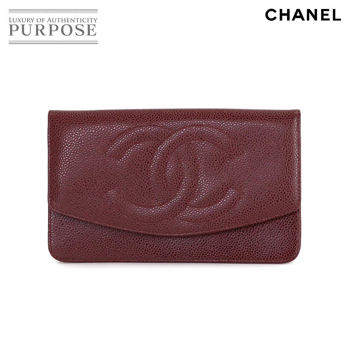 CHANEL デカココ 二つ折り 長財布 キャビアスキン レザー ブラウン ヴィンテージ Long Wallet シャネル 90314225