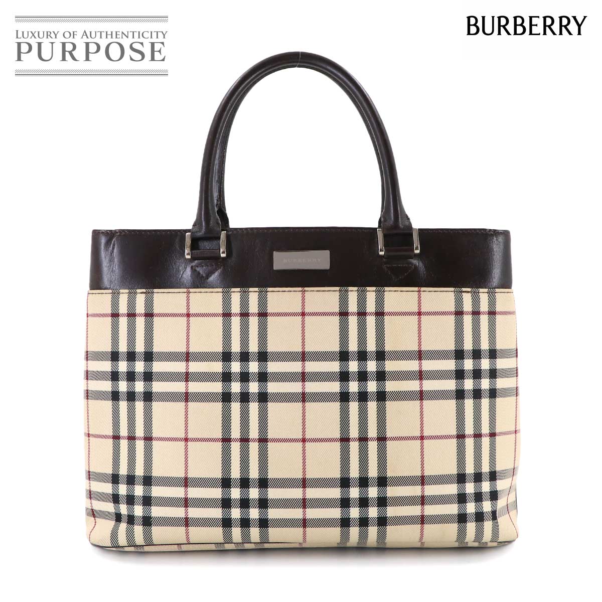 BURBERRY ノバチェック ハンド バッグ キャンバス レザー ベージュ ブラウン Hand Bag バーバリー 90314241
