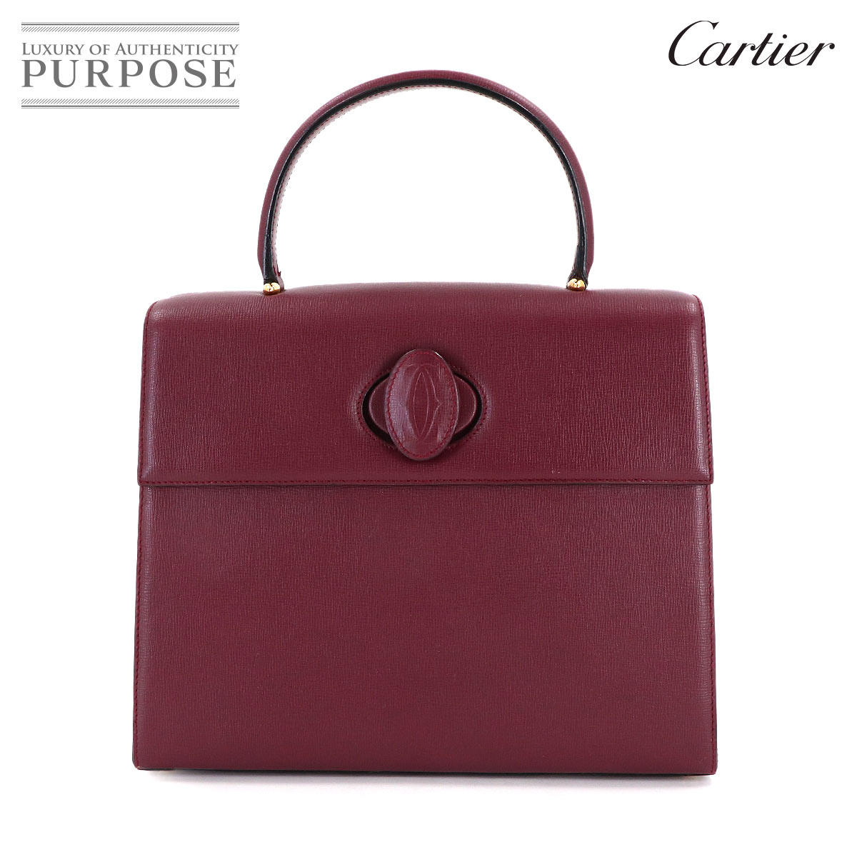 Cartier マストライン ハンド バッグ レザー ボルドー ゴールド 金具 Must Hand Bag カルティエ 90314347