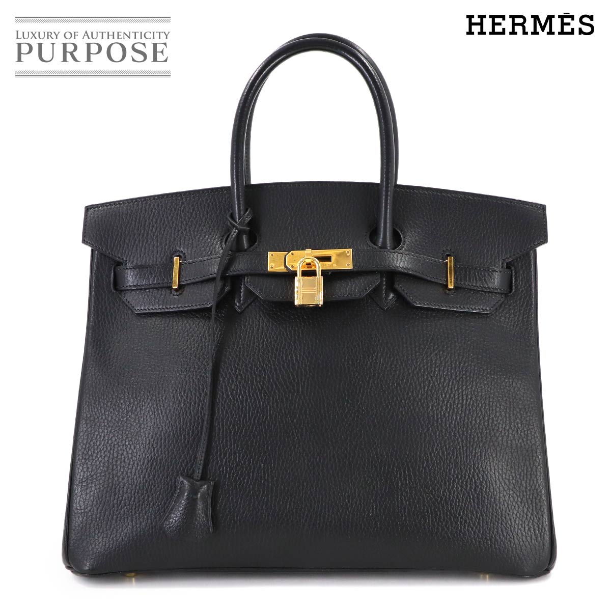 HERMES バーキン35 アルデンヌ ブラック ハンド バッグ □C刻印 ゴールド 金具 Birkin エルメス 90314421