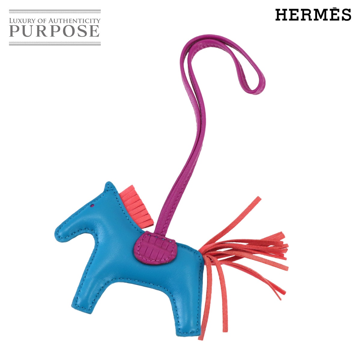 HERMES ロデオ PM タッチ バッグ チャーム アニョーミロ アリゲーター ブルーザンジバル ローズテキサス ローズシェヘラザード Z刻印 Rodeo Bag Charm エルメス 90314513