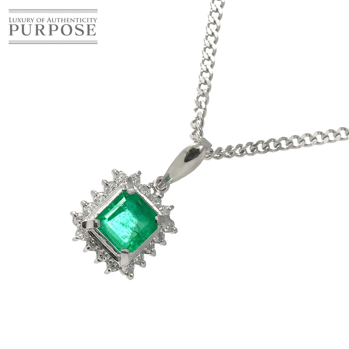 エメラルド 0.73ct ダイヤ 0.20ct Pt プラチナ ネックレス 40cm Emerald Necklace 90314994