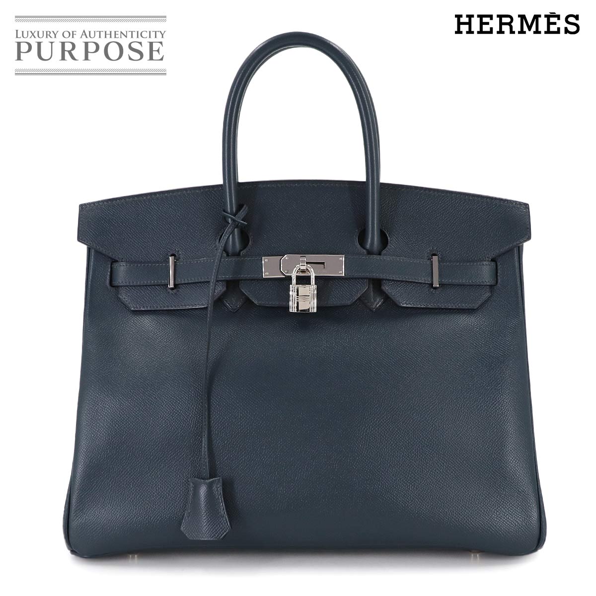 HERMES バーキン35 クシュベル エプソン ネイビー ハンド バッグ □D刻印 シルバー 金具 Birkin 35 エルメス 90315043