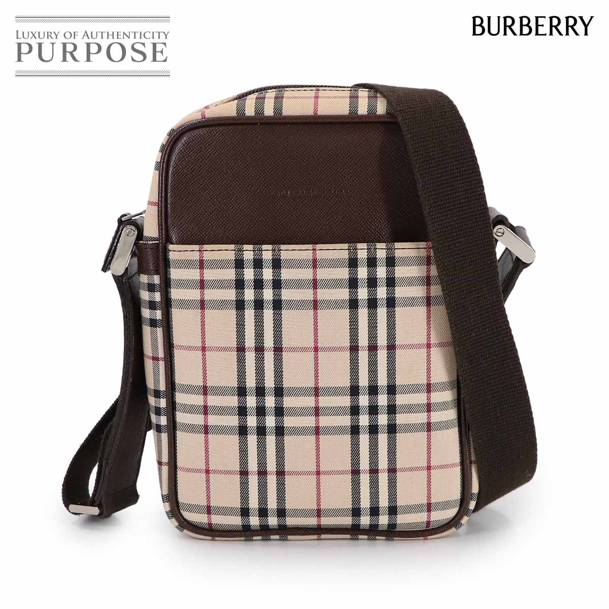 BURBERRY ノバチェック ショルダー バッグ キャンバス レザー ベージュ ブラウン シルバー 金具 Shoulder Bag バーバリー 90314169