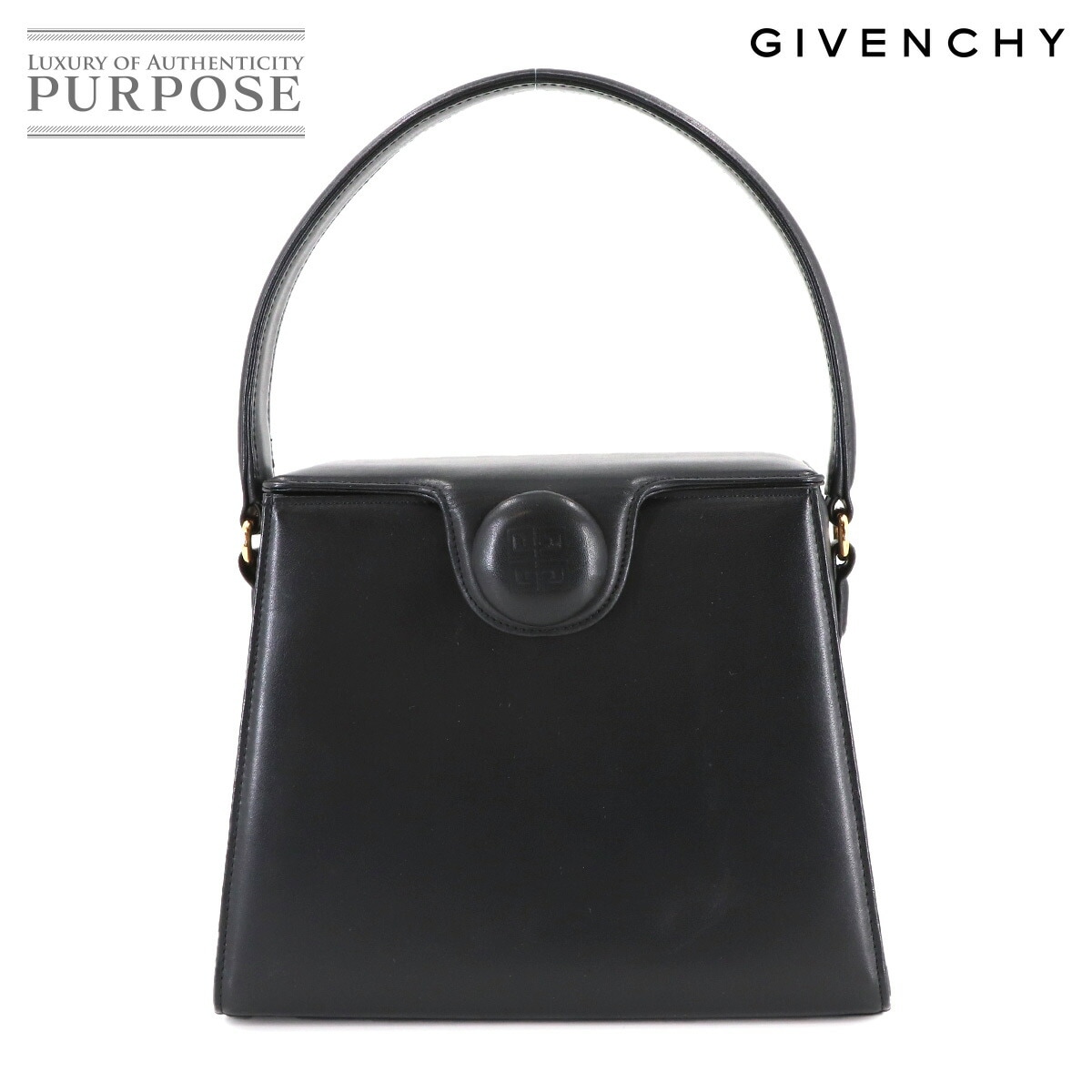 GIVENCHY ハンド バッグ レザー ブラック ゴールド 金具 Hand Bag ジバンシィ 90314221