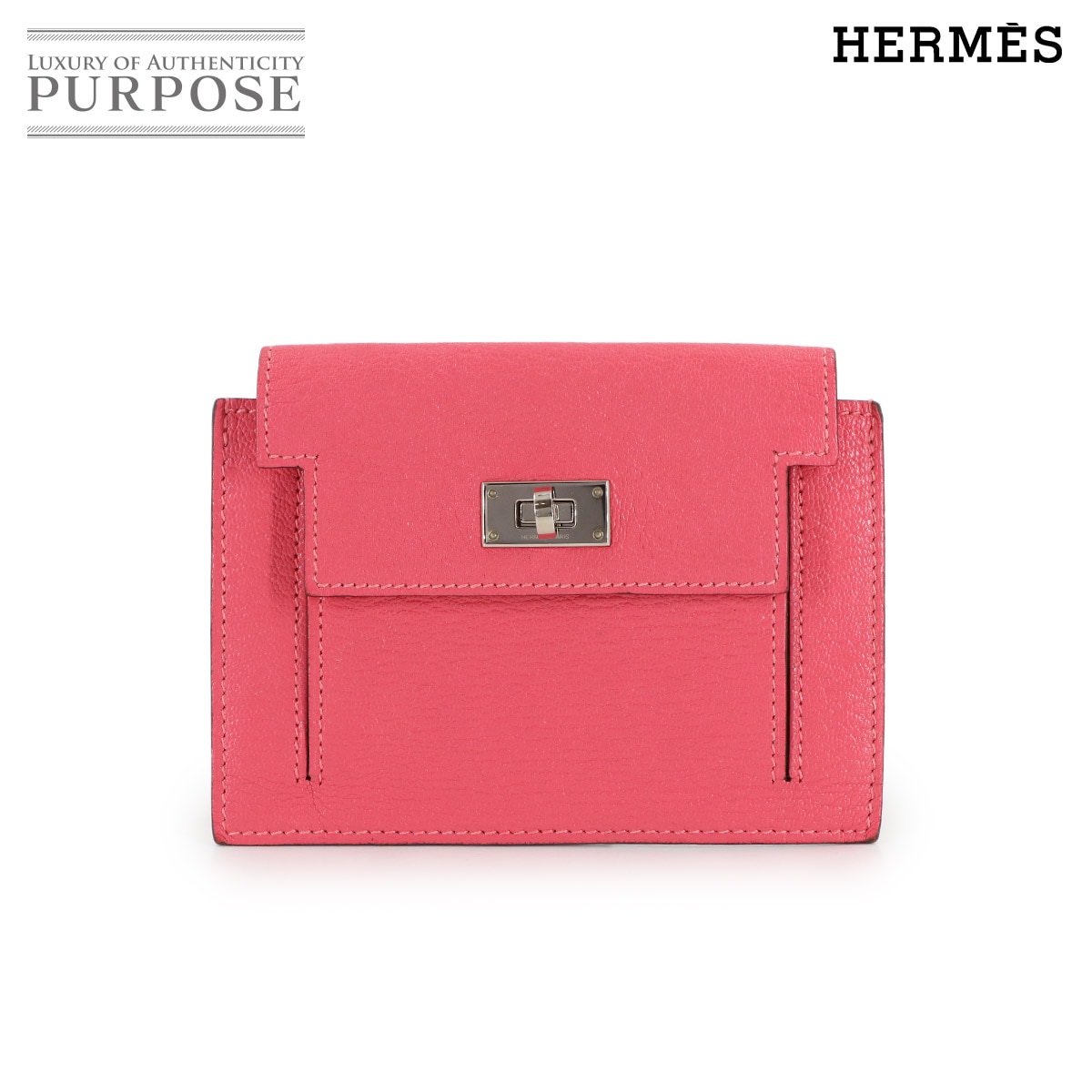 HERMES ケリー ポケット コンパクト コインケース 小銭入れ シェーブル ローズリップスティック Y刻印 Kelly Pocket Compact Wallet エルメス 90314230