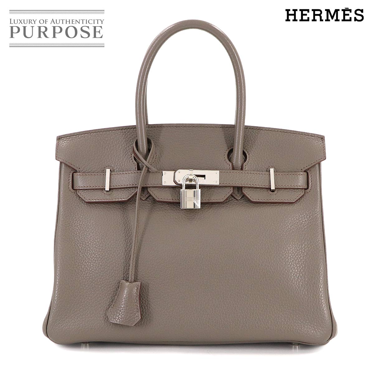 HERMES バーキン30 トリヨンクレマンス エタン ハンド バッグ □Q刻印 シルバー 金具 Birkin エルメス 90314555