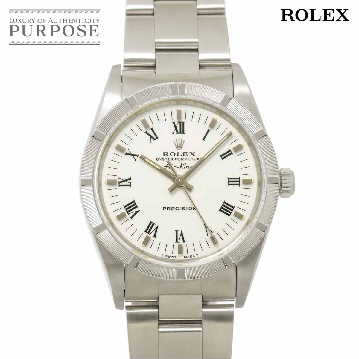 ROLEX エアキング 14010M W番 メンズ 腕時計 エンジンターンドベゼル ホワイト オートマ 自動巻き ウォッチ Air King ロレックス 90309041