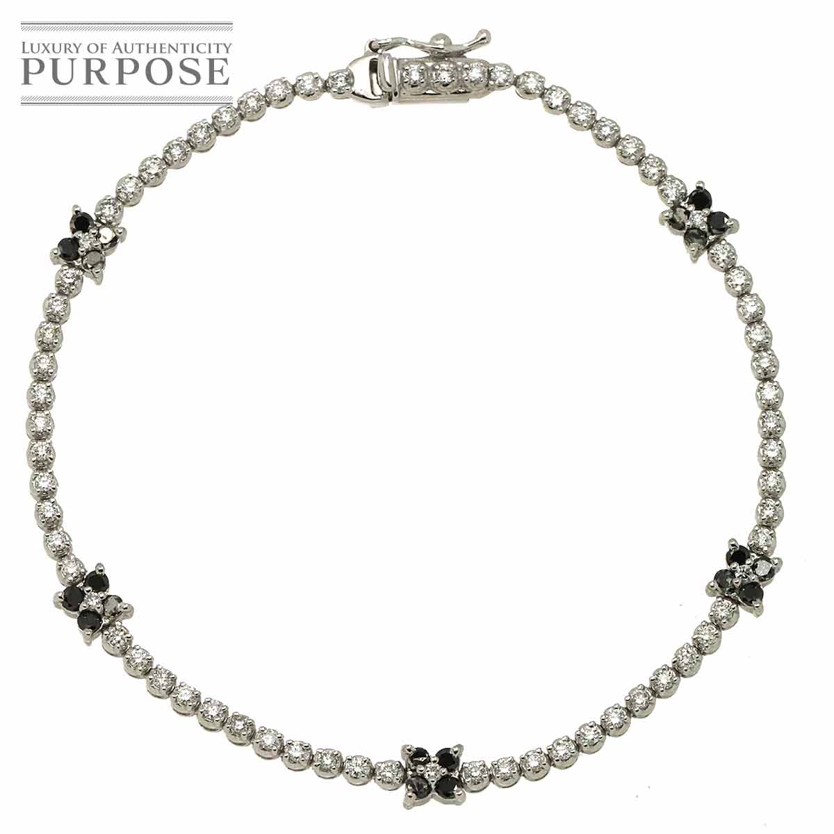 ダイヤ 0.84ct ブラックダイヤ 0.44ct ブレスレット 16.5cm K18 WG ホワイトゴールド 750 Diamond Bracelet 90310365