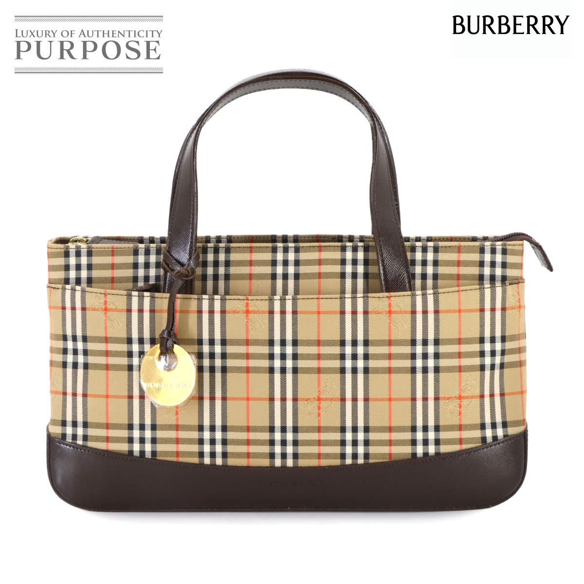 BURBERRY ノバチェック ハンド バッグ キャンバス レザー ベージュ ブラウン Hand Bag バーバリー 90311120