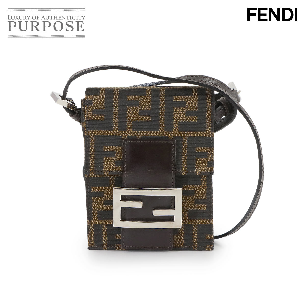 FENDI ズッカ ショルダー バッグ キャンバス レザー ブラウン シルバー 金具 Zucca Shoulder Bag フェンディ 90311195