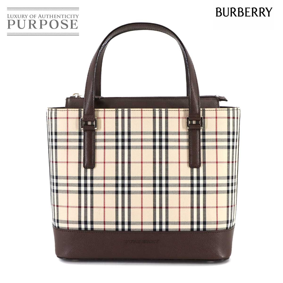 BURBERRY ノバチェック ハンド バッグ キャンバス レザー ベージュ ブラウン Hand Bag バーバリー 90311198