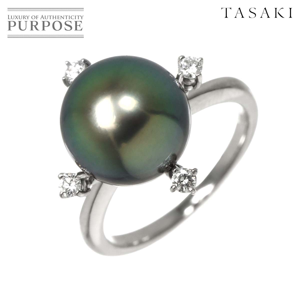 TASAKI 10号 リング 黒蝶真珠 10.9mm ダイヤ 0.12ct Pt プラチナ 指輪 パール 田崎真珠 Black Pearl Ring タサキ 90311499