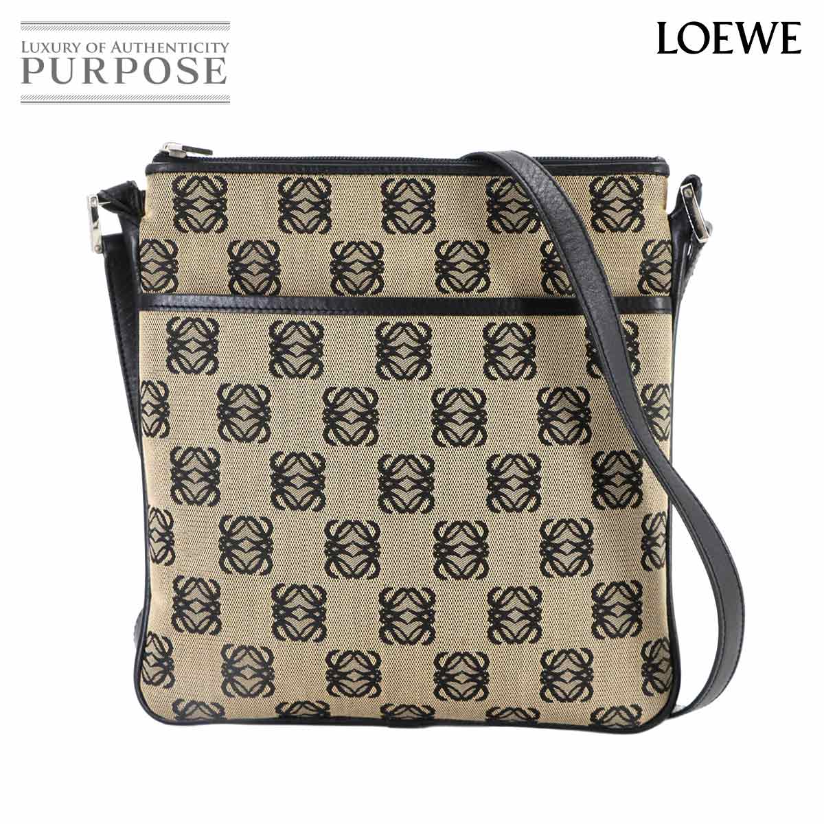 LOEWE アナグラム ショルダー バッグ キャンバス レザー ブラウン ブラック シルバー 金具 Shoulder Bag ロエベ 90311900
