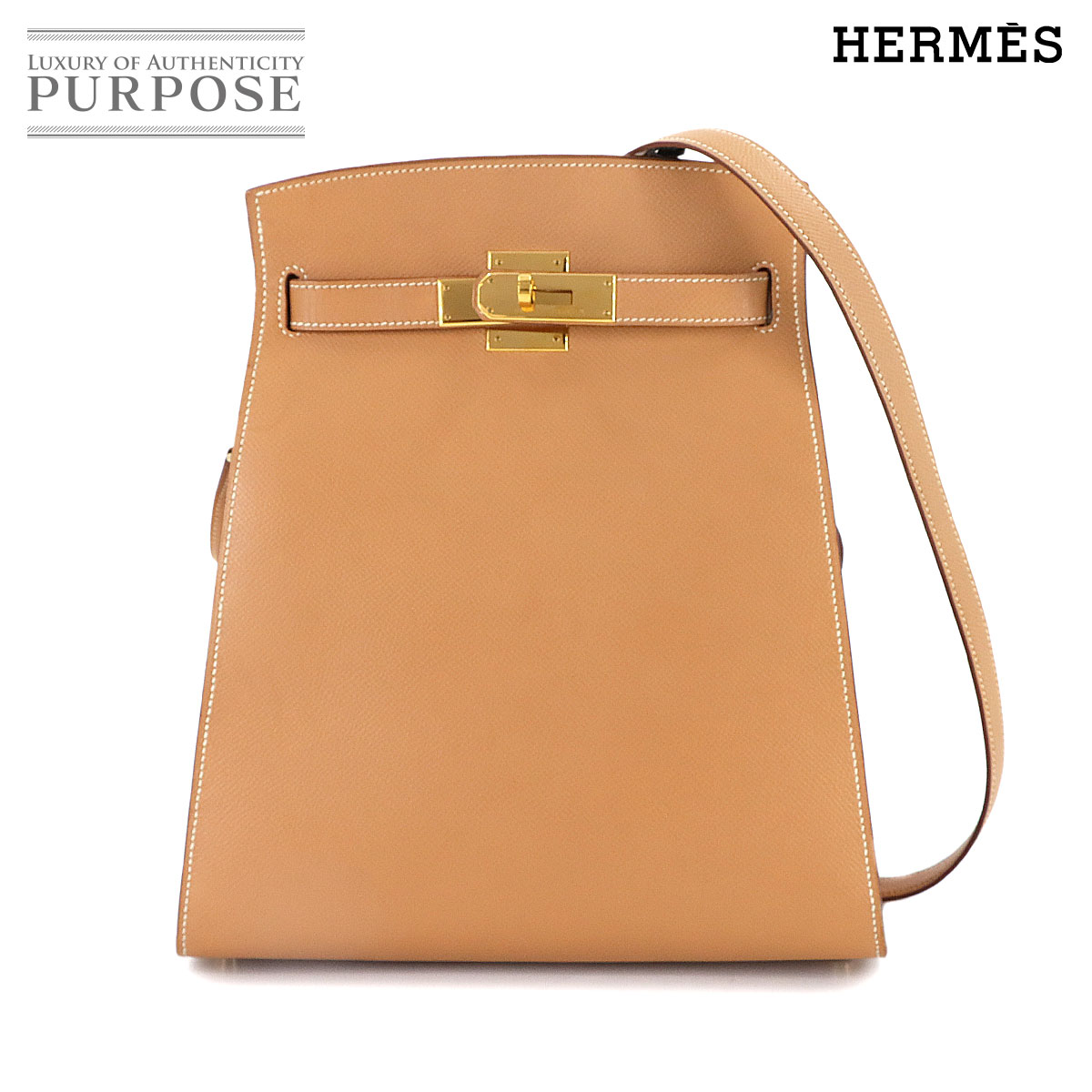 HERMES ケリー スポーツ MM クシュベル エプソン ナチュラル ショルダー バッグ □B刻印 1998年製 ヴィンテージ ゴールド 金具 Kelly Sport MM エルメス 90312020