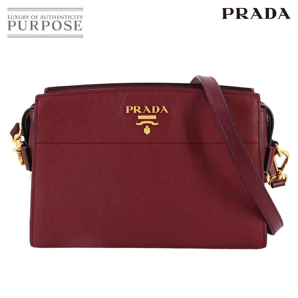 PRADA ショルダー バッグ サフィアーノレザー ボルドー 1BH104 ゴールド 金具 Shoulder Bag プラダ 90312397