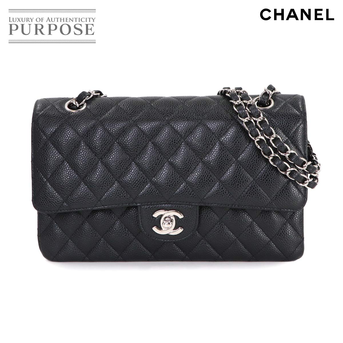 CHANEL マトラッセ 25 チェーン ショルダー バッグ キャビアスキン ブラック A01112 ゴールド 金具 ココマーク ヴィンテージ Matelasse Bag シャネル 90313899