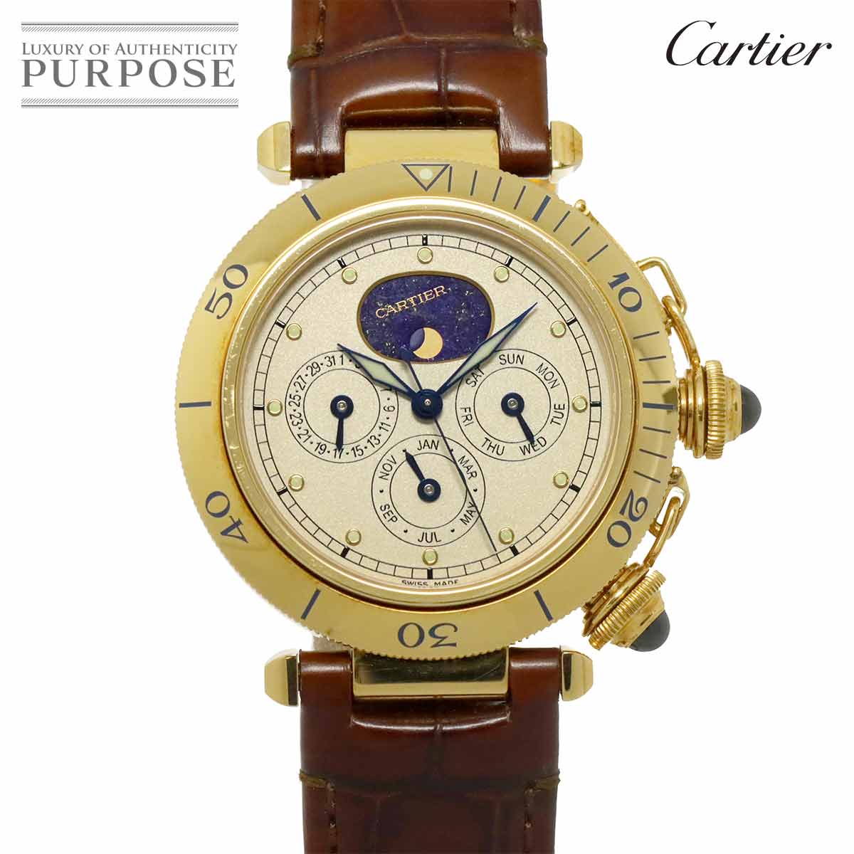 Cartier パシャ 38mm WGPA0022 トリプルカレンダー メンズ 腕時計 トリプルカレンダー アイボリー K18YG イエローゴールド オートマ 自動巻き Pasha カルティエ 90313916