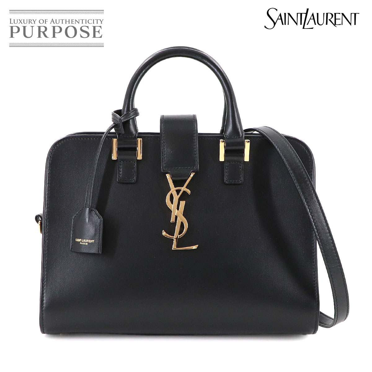 SAINT LAURENT ベイビー カバス 2way ハンド ショルダー バッグ レザー ブラック 568853 Baby Cabas サンローラン 90314079