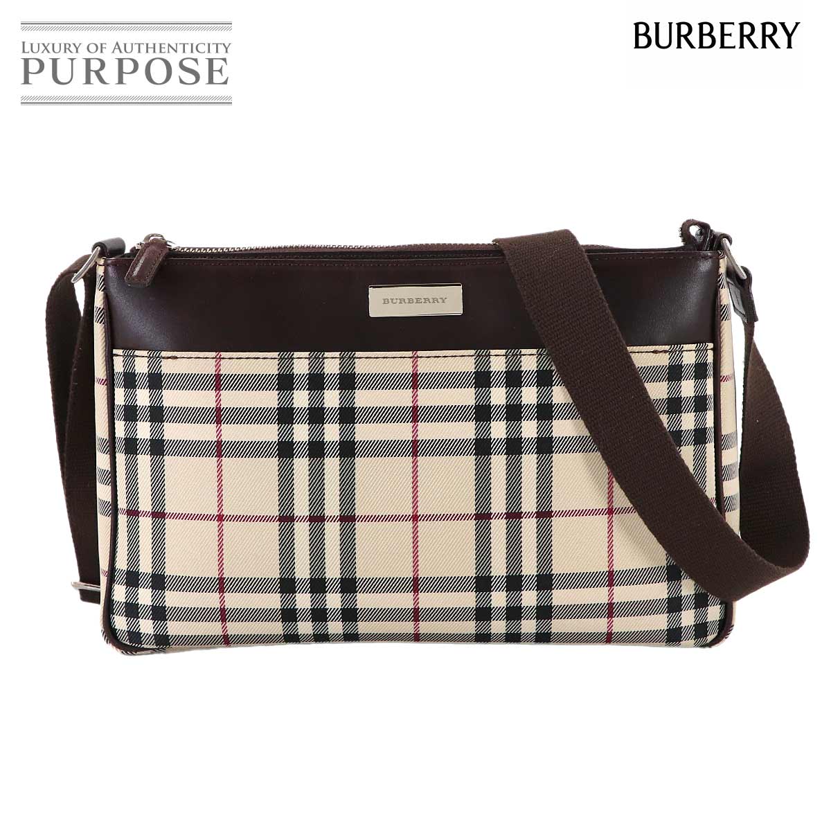 BURBERRY ノバチェック ショルダー バッグ ナイロン レザー ベージュ ブラウン ヴィンテージ シルバー 金具 Shoulder Bag バーバリー 90314170