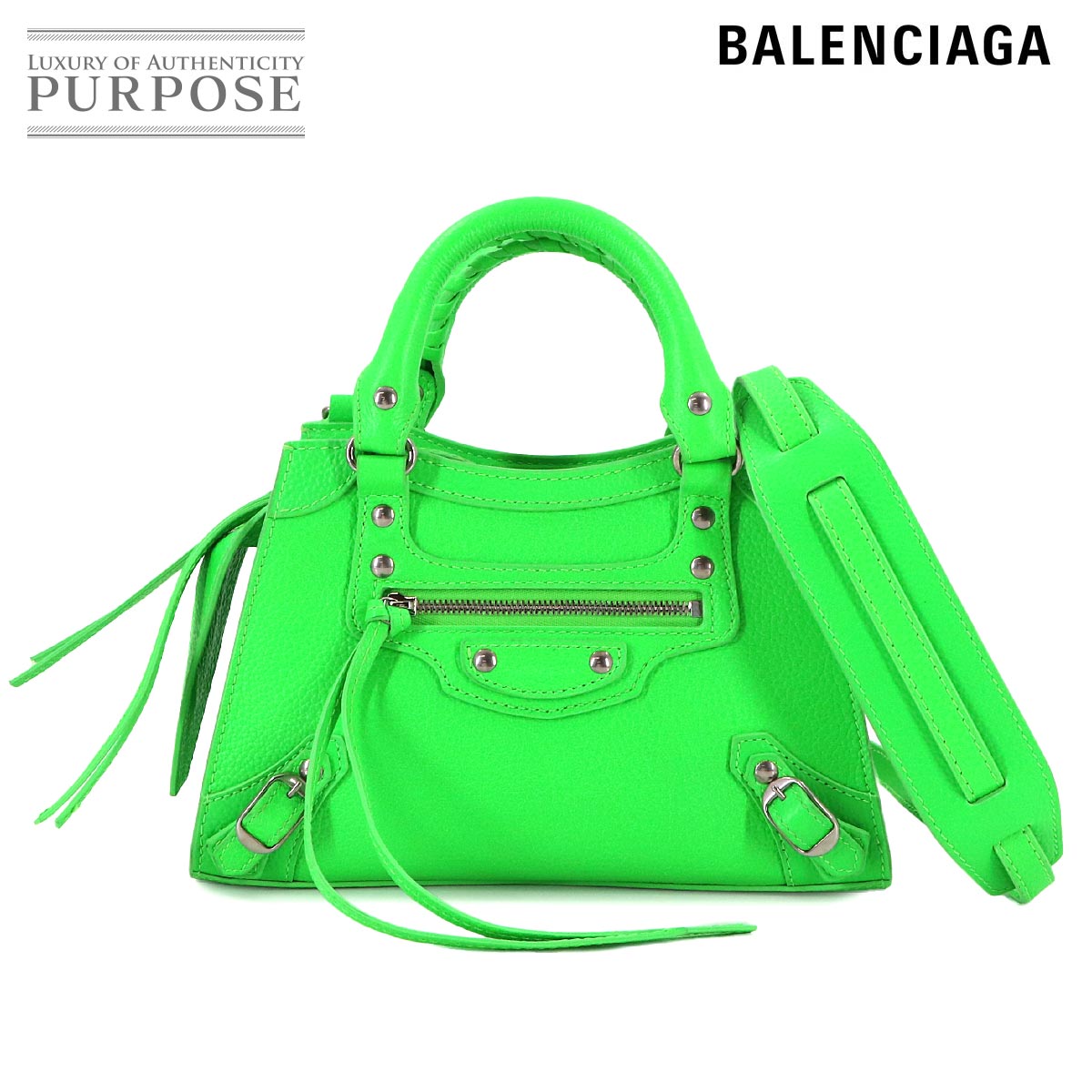 BALENCIAGA ネオ クラシック シティ ミニ 2way ハンド ショルダー バッグ レザー グリーン 638524 Neo Classic City Mini バレンシアガ 90314190