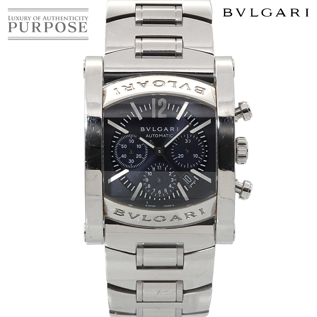 BVLGARI アショーマ クロノグラフ AA44SCH メンズ 腕時計 デイト グレー オートマ 自動巻き ウォッチ ブルガリ 90314298