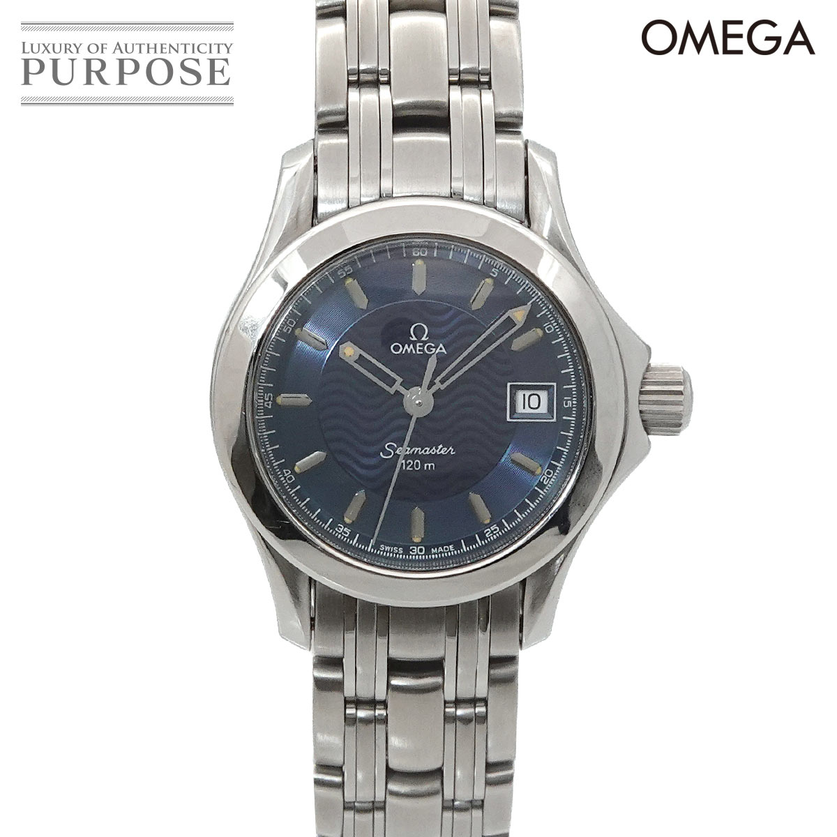 OMEGA シーマスター120 2581 81 ヴィンテージ レディース 腕時計 デイト ブルー クォーツ ウォッチ Seamaster 120 オメガ 90314901