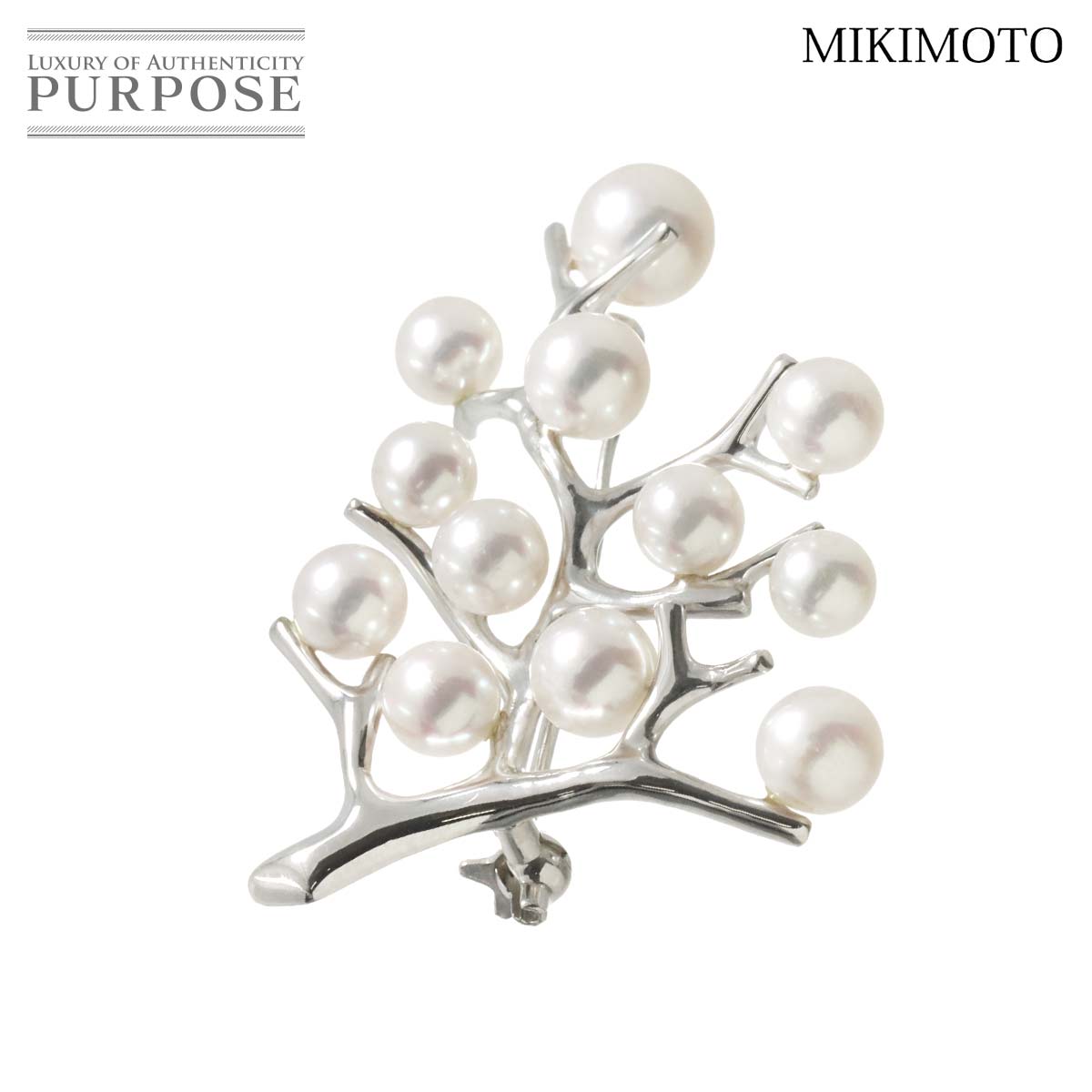 MIKIMOTO アコヤ真珠 6.8-4.8mm ブローチ K18 WG ホワイトゴールド 750 パール Akoya Pearl Brooch ミキモト 90308123