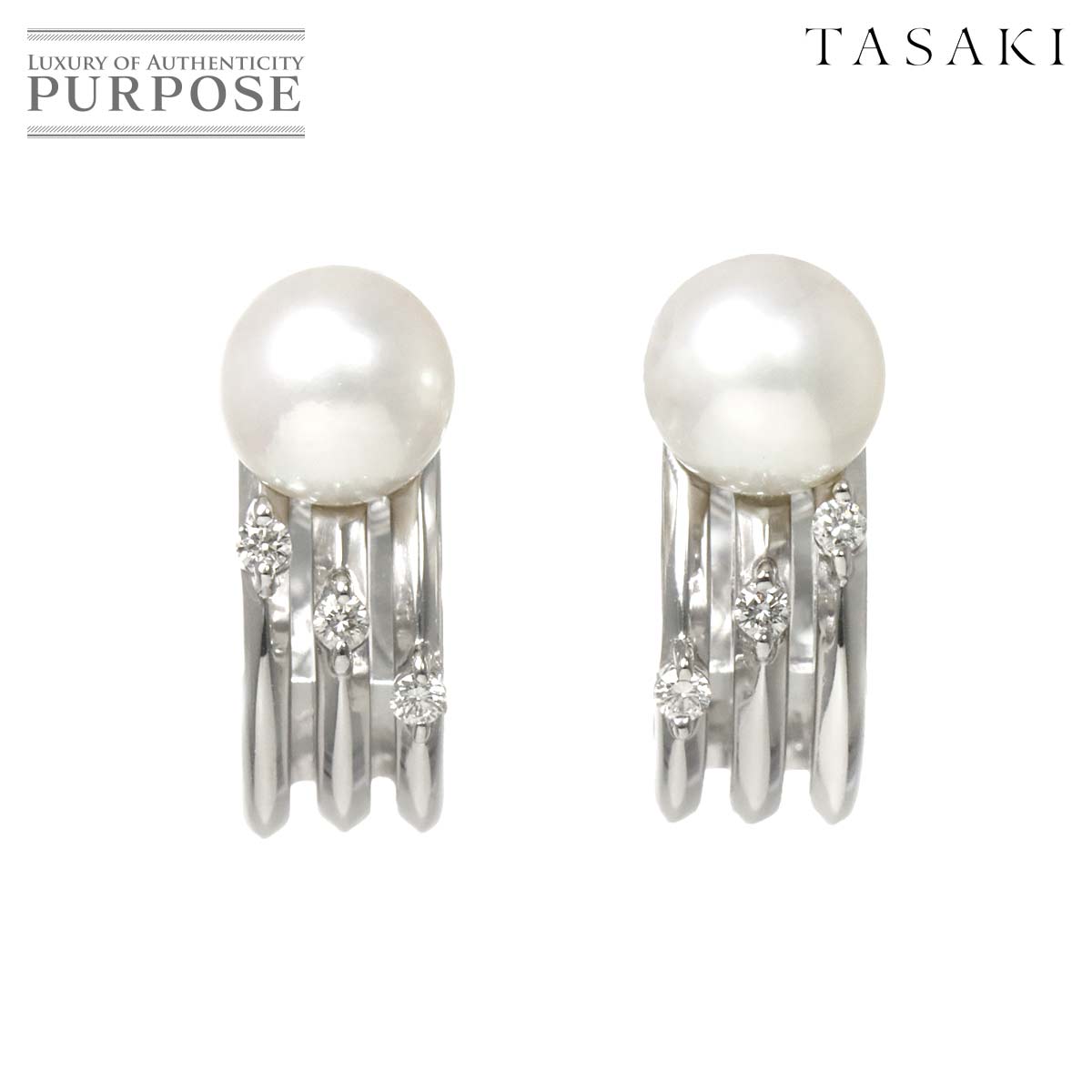 TASAKI アコヤ真珠 6.1mm ダイヤ 0.03ct/0.03ct イヤリング K18 WG ホワイトゴールド 750 パール 田崎真珠 Akoya Pearl Earrings タサキ 90309469