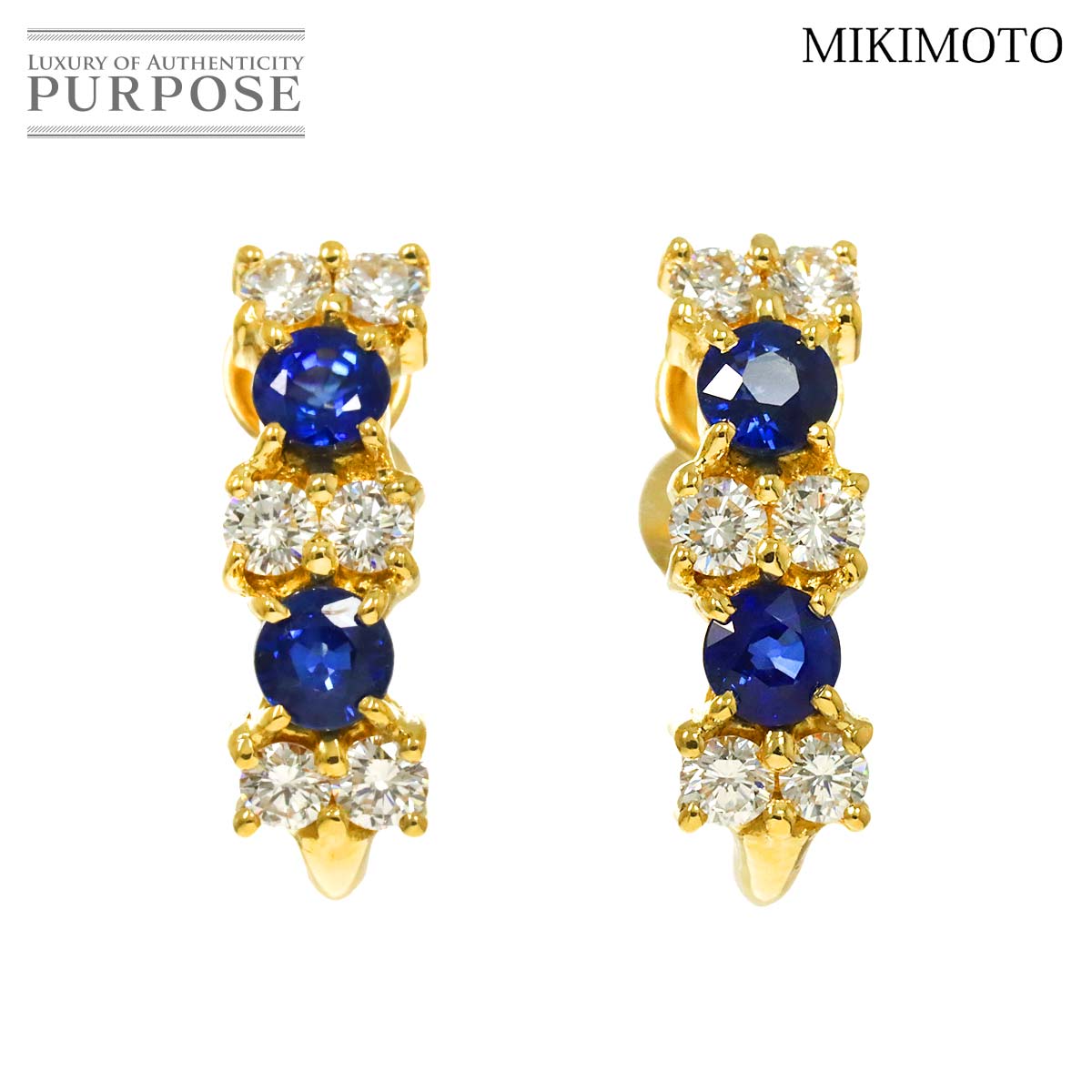 MIKIMOTO サファイヤ 0.42/0.42ct ダイヤ 0.30/0.30ct イヤリング K18 YG イエローゴールド 750 Earrings ミキモト 90312760