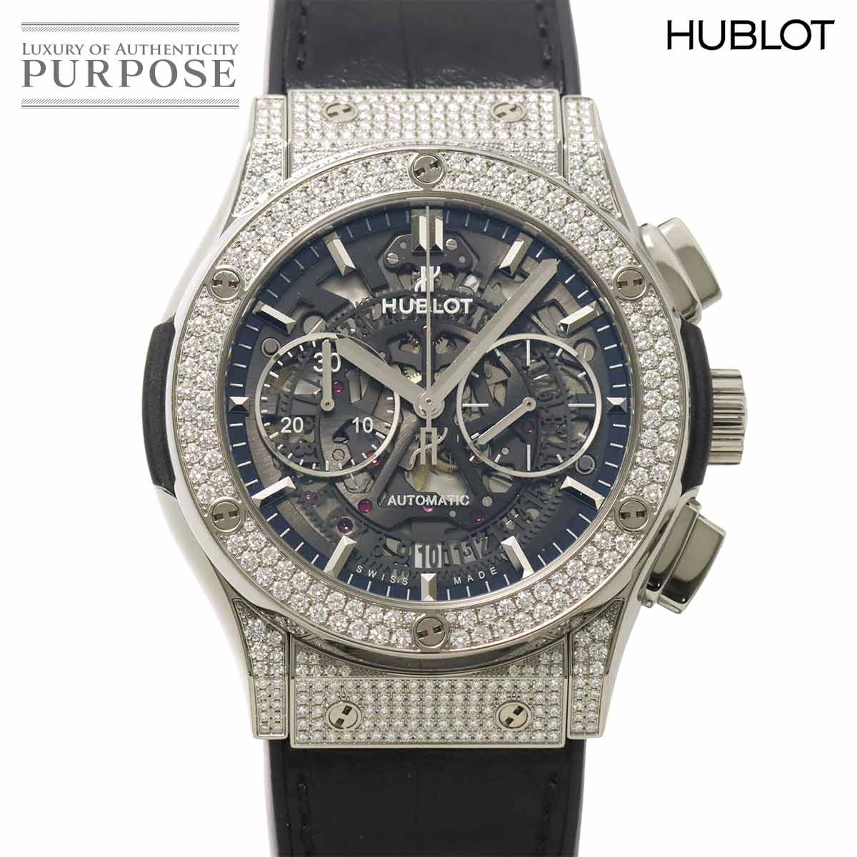 HUBLOT クラシックフュージョン アエロフュージョン クロノグラフ チタニウム パヴェ 525 NX 0170 LR 1704 ベゼル ラグ ダイヤ メンズ 腕時計 スケルトン オートマ 自動巻き Classic fusion ウブロ 90304155