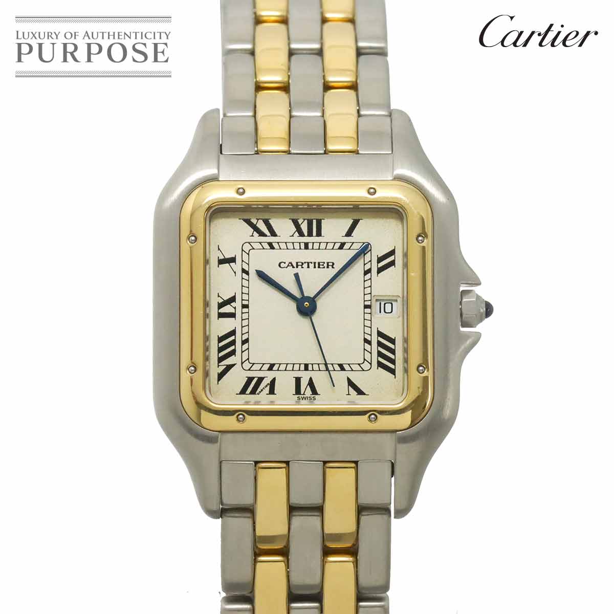 Cartier パンテール LM 2ロウ 83083442 コンビ ヴィンテージ メンズ 腕時計 デイト アイボリー YG クォーツ ウォッチ Phantere カルティエ 90316931