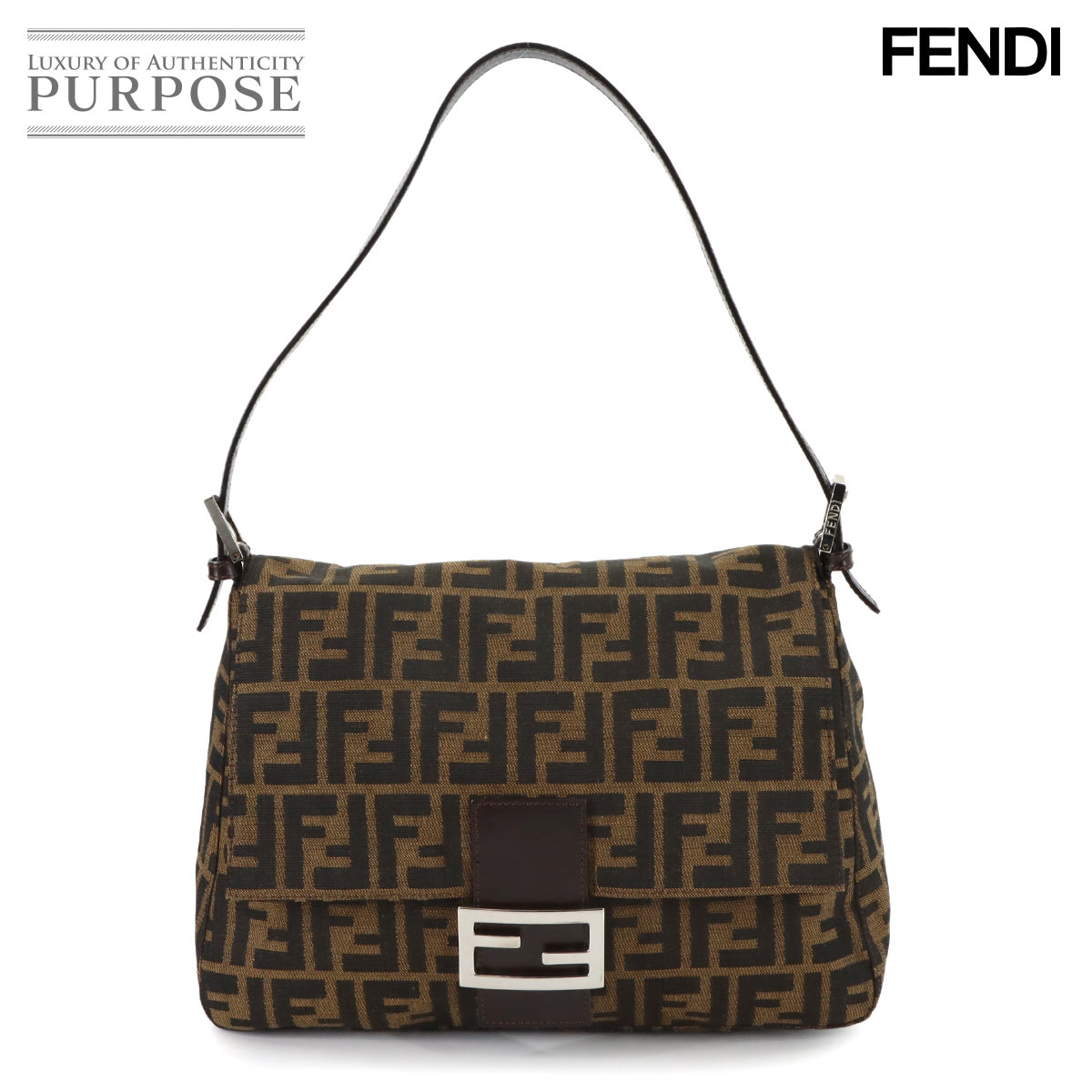 FENDI ズッカ マンマバゲット ショルダー バッグ キャンバス レザー ブラウン 26325 Mamma Baguette フェンディ 90314061