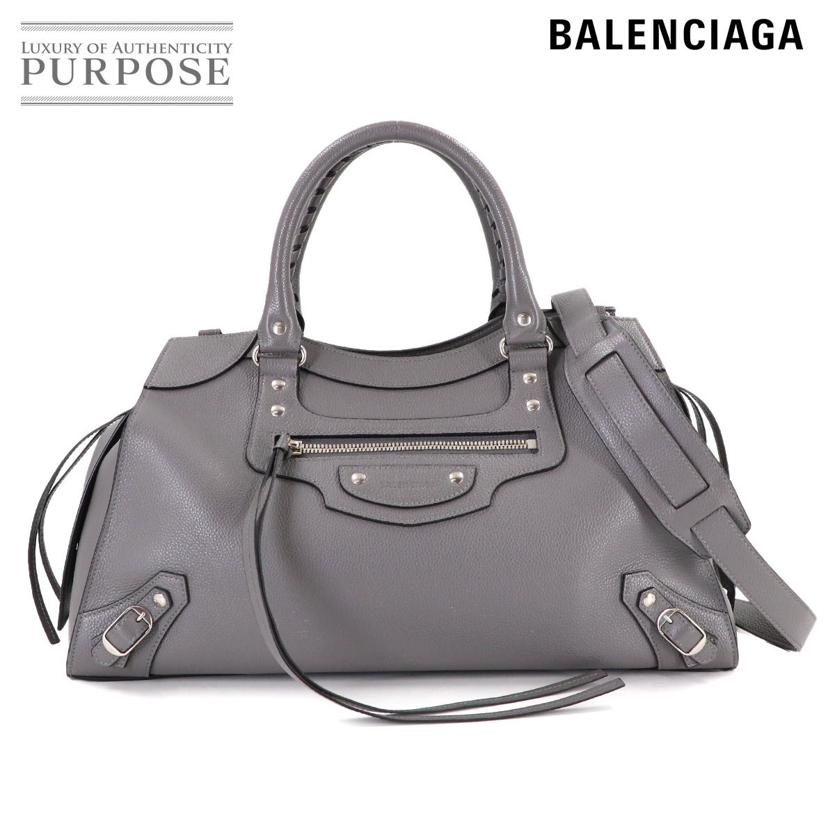 BALENCIAGA ネオクラシック シティ ミディアム 2way ハンド ショルダー バッグ レザー グレー 638470 Neo Classic City Medium バレンシアガ 90314189