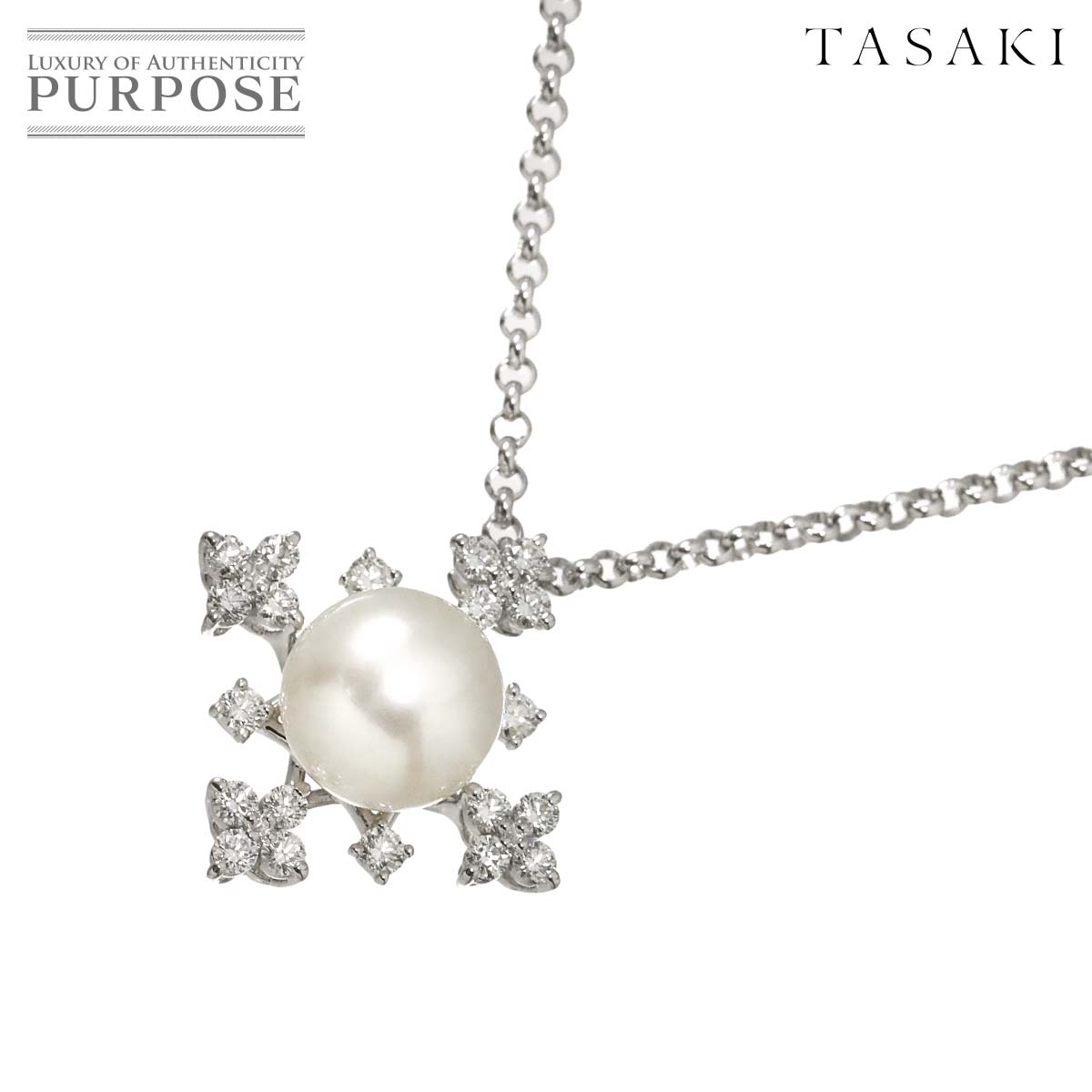 TASAKI アコヤ真珠 9.6mm ダイヤ 0.50ct ネックレス 45cm K18 WG ホワイトゴールド 750 田崎真珠 パール  Necklace タサキ 90307709