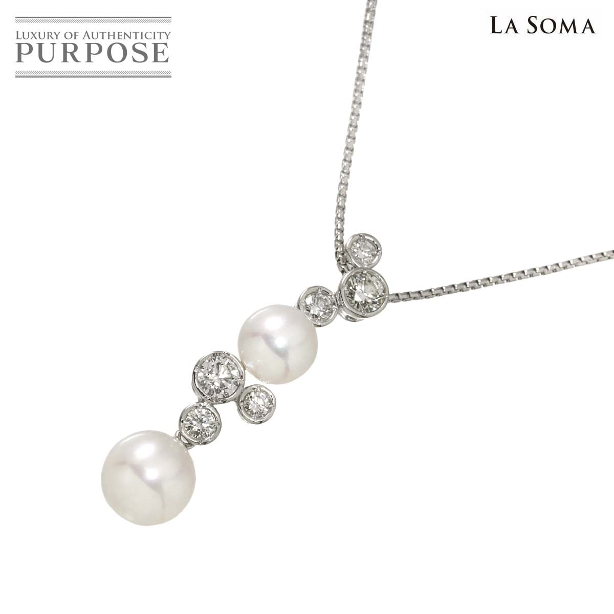 LASOMA アコヤ真珠 8.0-6.8mm ダイヤ 0.55ct ネックレス 45cm K18 WG ホワイトゴールド 750 Necklace ラソマ 90308110