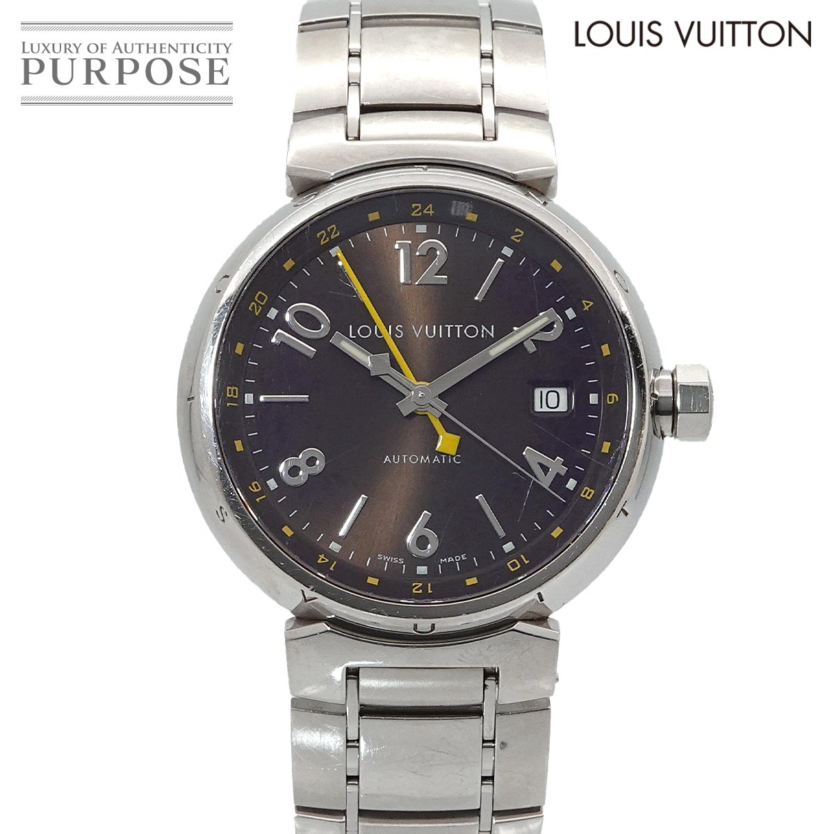 LOUIS VUITTON タンブールGMT Q1131 メンズ 腕時計 デイト ブラウン オートマ 自動巻き ウォッチ ルイ ヴィトン 90317491