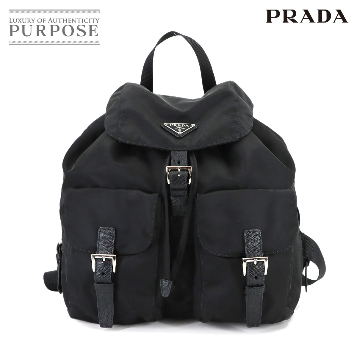 PRADA バックパック リュックサック ナイロン サフィアーノレザー ネロ ブラック 1BZ811 Backpack プラダ 90313963