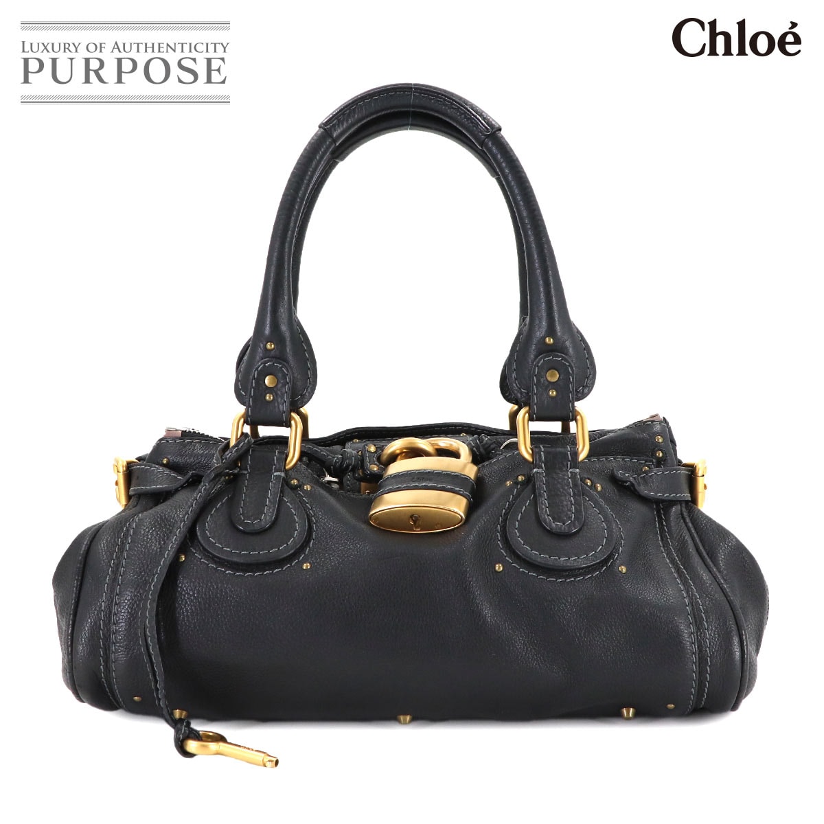 Chloe パディントン ハンド バッグ レザー ブラック 7ESA02-7E422 ゴールド シルバー 金具 Paddington Bag クロエ 90314188