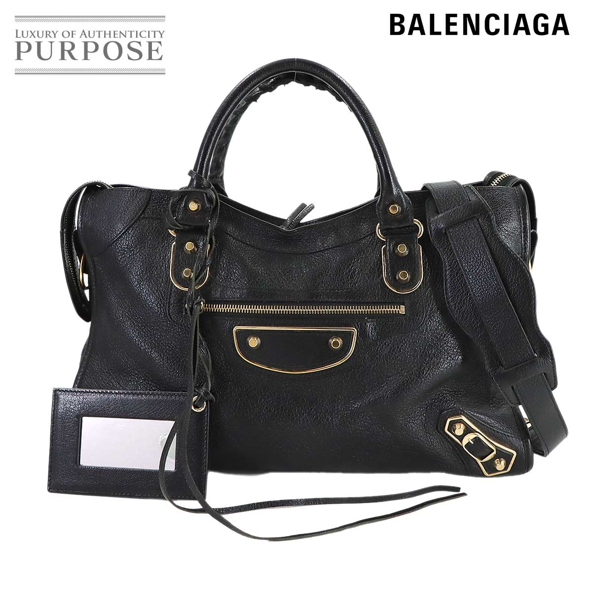 BALENCIAGA ザ シティ 2way ハンド ショルダー バッグ レザー ブラック 115748 The City バレンシアガ 90314211