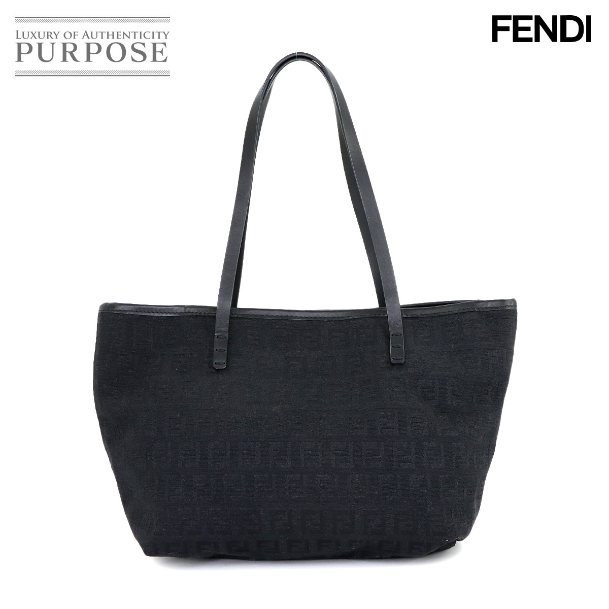 FENDI ズッキーノ トート バッグ キャンバス レザー ブラック 8BH075 ガンメタ 金具 Zucchino Tote Bag フェンディ 90315317