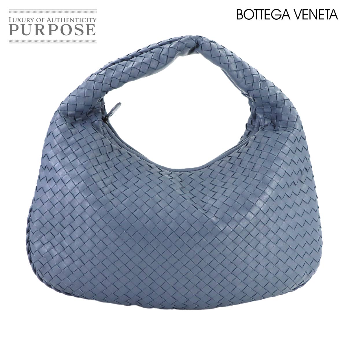 BOTTEGA VENETA イントレチャート ワンショルダー バッグ レザー ブルー ガンメタ 金具 Shoulder Bag ボッテガ ヴェネタ 90316552