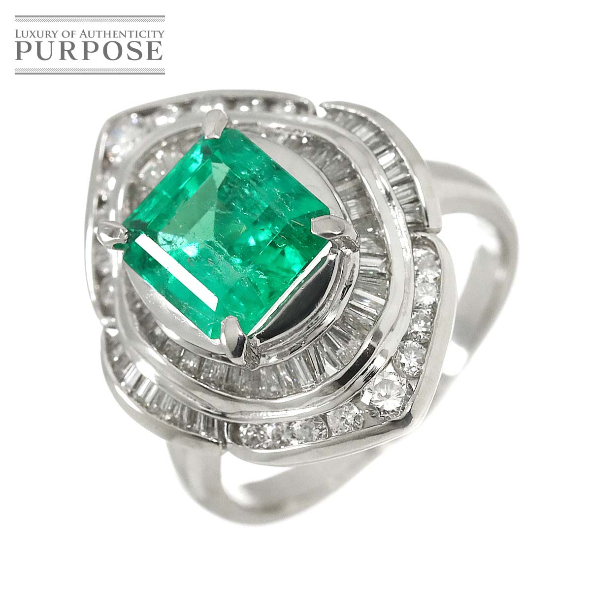 リング 9号 エメラルド 1.94ct ダイヤ 0.93ct Pt プラチナ 指輪 【ソーティング付き】 Emerald Ring 90316322