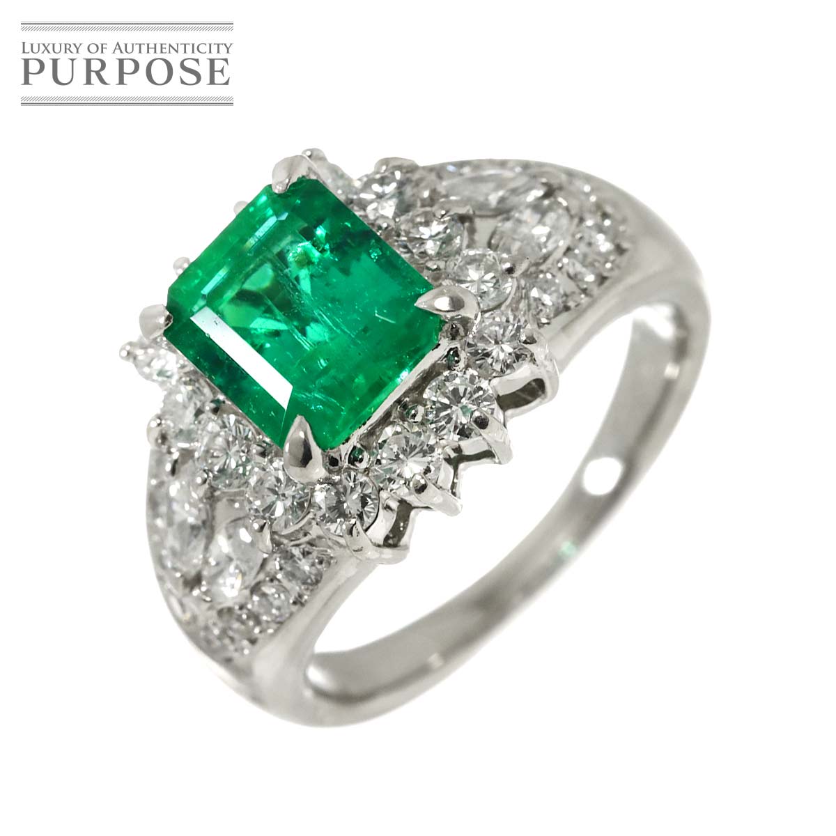 リング 12.5号 エメラルド 2.22ct ダイヤ 1.20ct Pt プラチナ 指輪 【ソーティング付き】 Emerald Ring 90316323