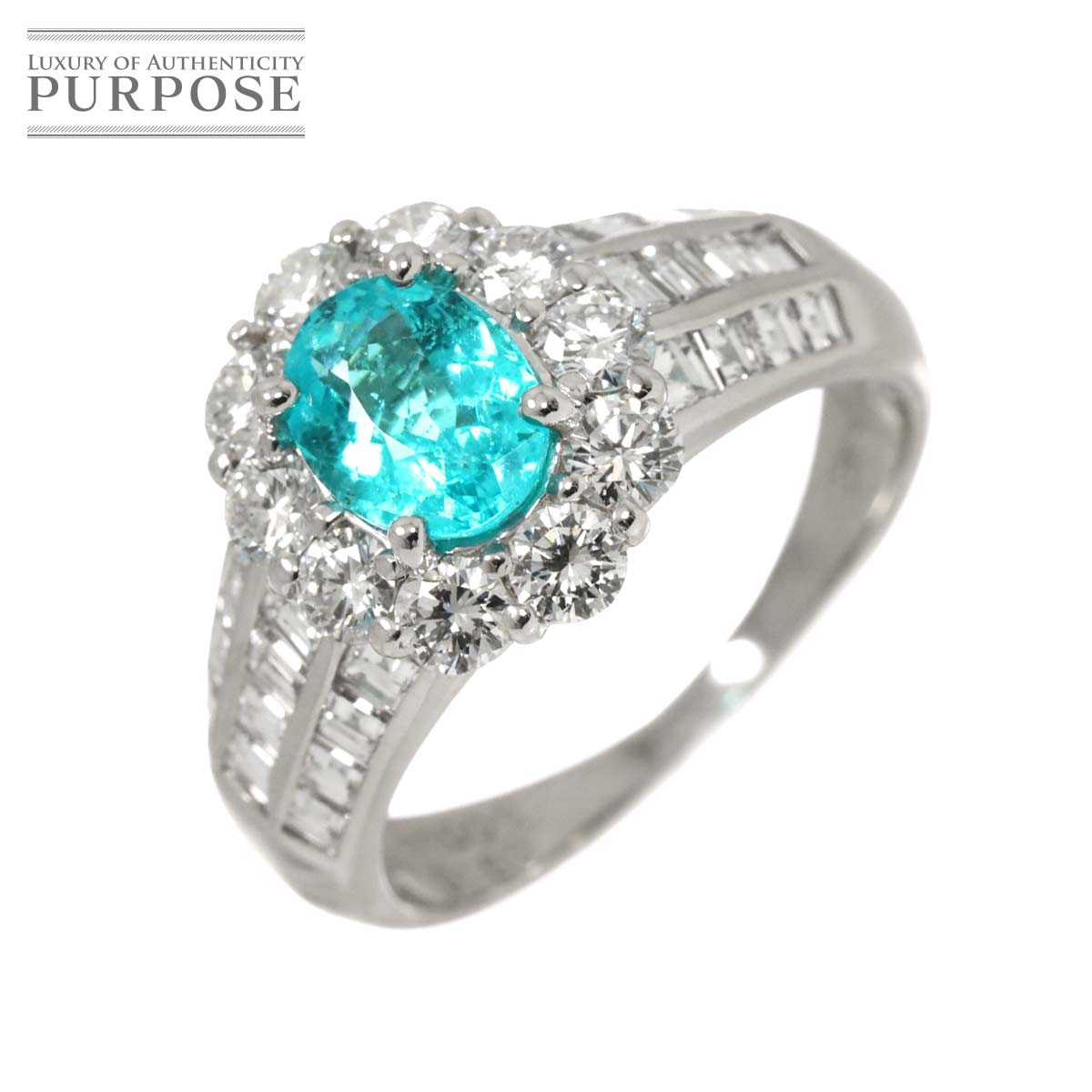 【ブラジル産】 パライバトルマリン 1.002ct ダイヤ 1.80ct リング 15号 Pt プラチナ 指輪 【鑑別書付き】 Tourmaline Ring 90316484
