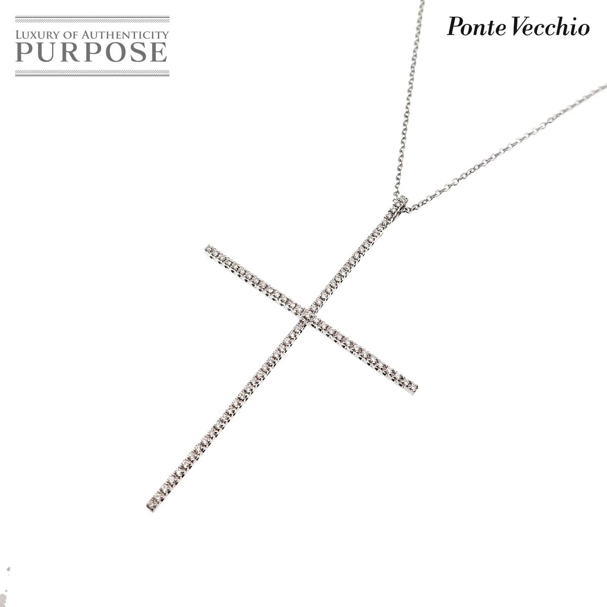 Ponte Vecchio ダイヤ 0.38ct ネックレス 50cm K18 WG ホワイトゴールド 750 クロス Diamond Necklace ポンテヴェキオ 90311323