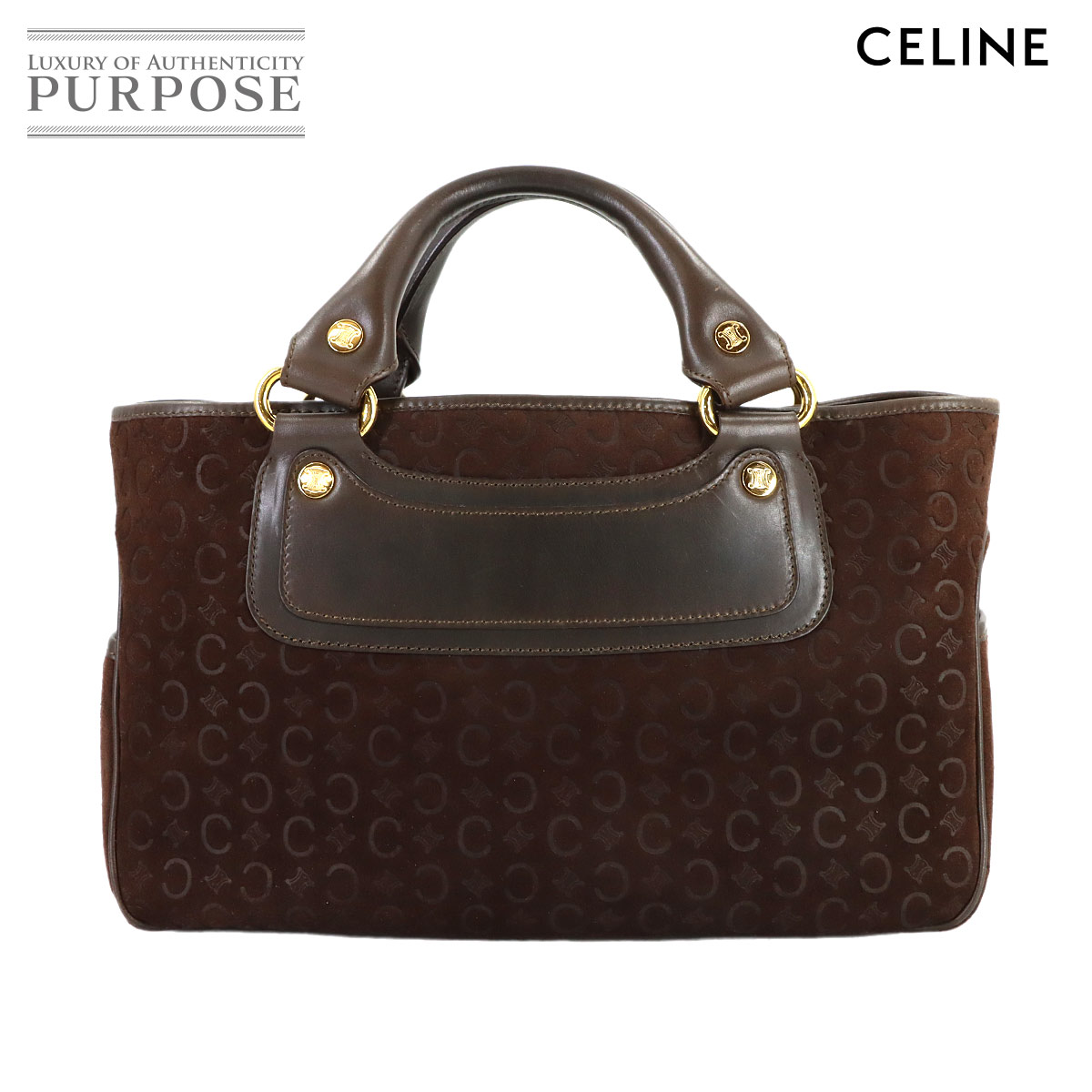 CELINE マカダム ブギーバッグ ハンド バッグ  スエード レザー ブラウン ゴールド 金具 ヴィンテージ Boogie Bag セリーヌ 90314349