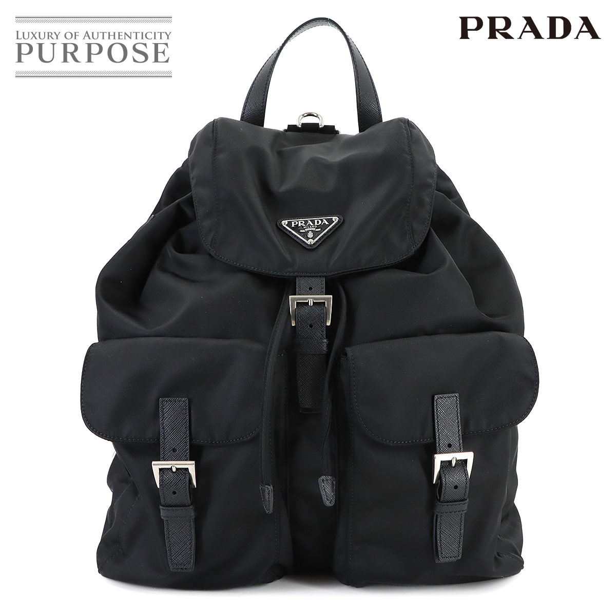 PRADA バックパック リュックサック ナイロン サフィアーノレザー ネロ ブラック 2VZ110 シルバー 金具 Backpack プラダ 90314454